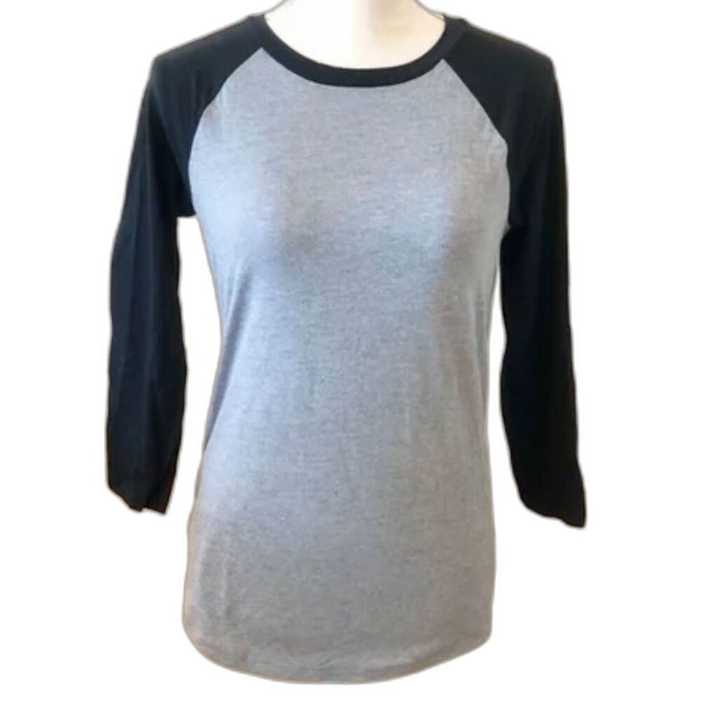PINK VS Black & Grey Baseball T-shirt XSmall NWOT